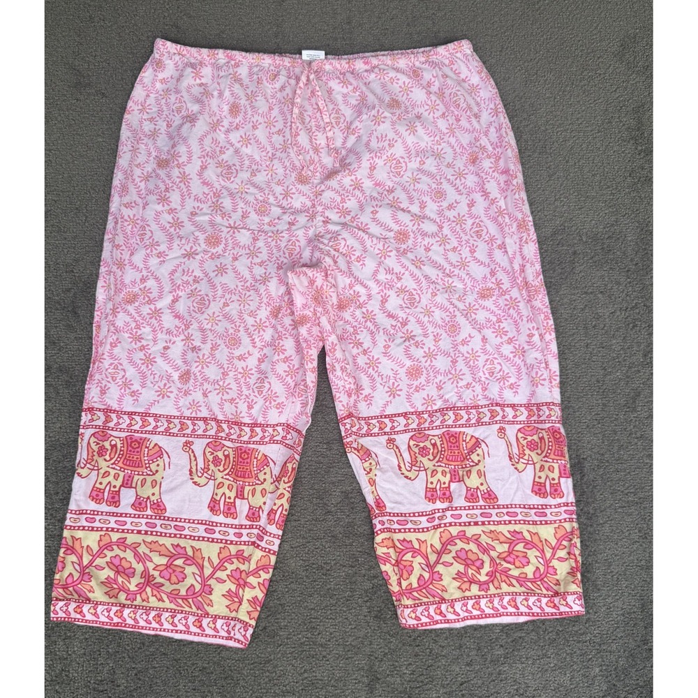 Old Navy Pink Elephant Floral Cotton Pajama Pants XL Cropped Lounge Bottoms